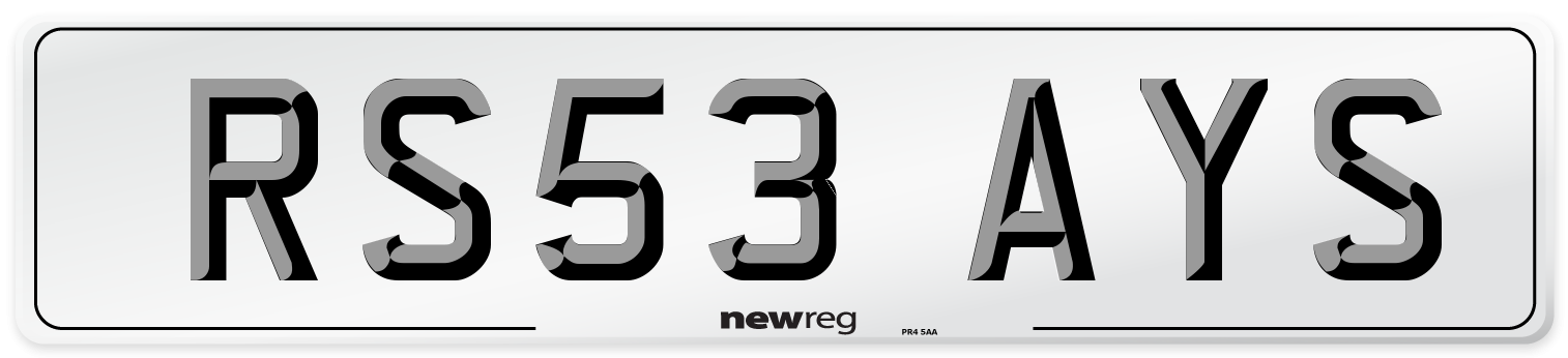 RS53 AYS Number Plate from New Reg